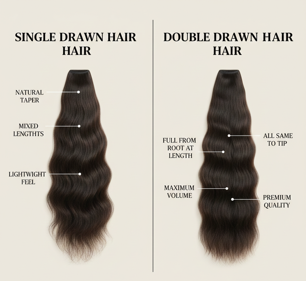 What is the difference between single drawn hair and double drawn hair?